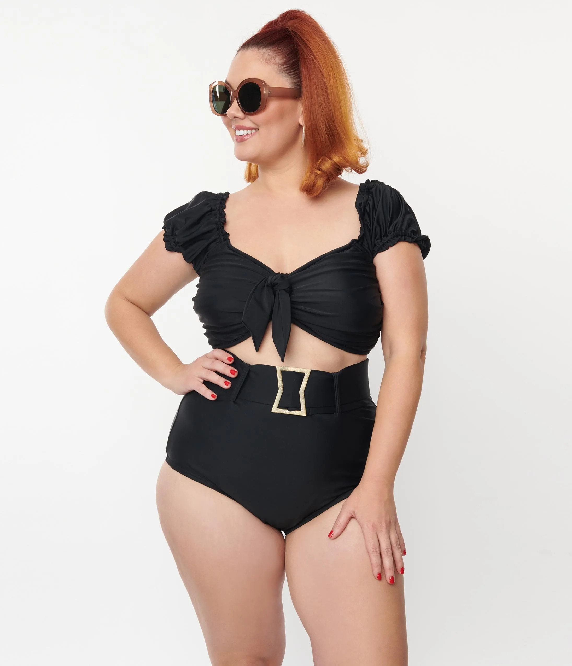 Unique Vintage Plus Size Black High Waist Belted Swim Bottom sold by Unique Vintage product image thumbnail 4