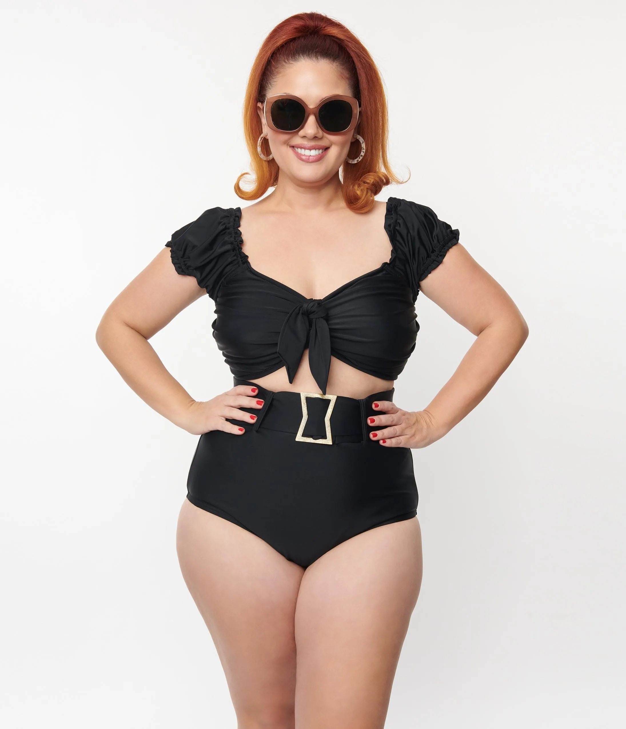 Unique Vintage Plus Size Black High Waist Belted Swim Bottom sold by Unique Vintage product image thumbnail 5