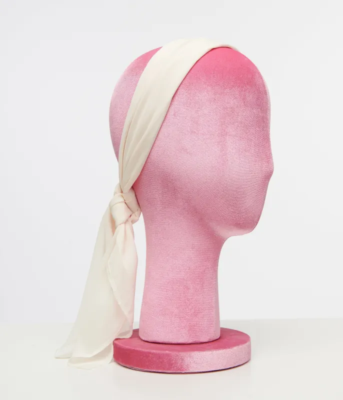 1950s Beige Chiffon Hair Scarf sold by Unique Vintage