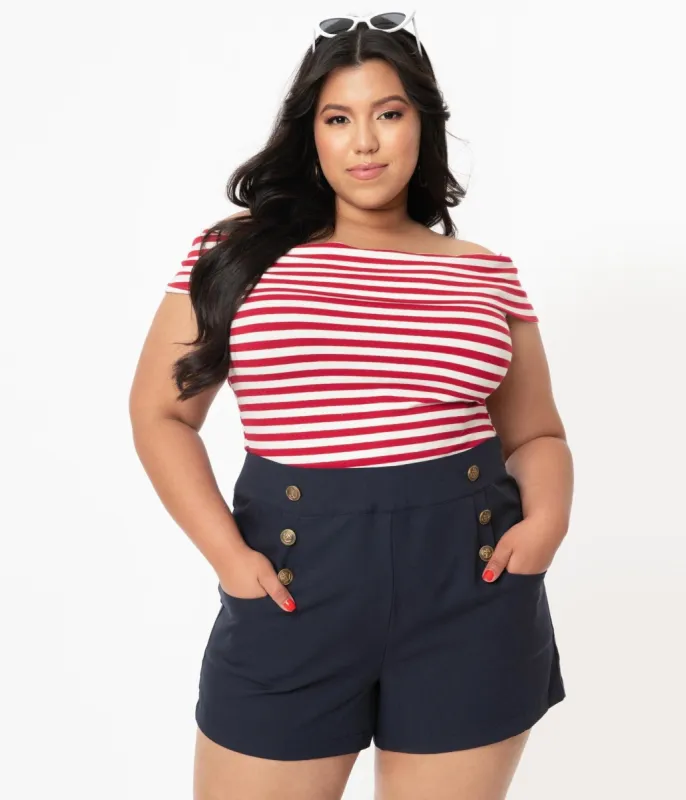 Unique Vintage Plus Size 1940s Style Navy Blue Sailor Debbie Shorts sold by Unique Vintage