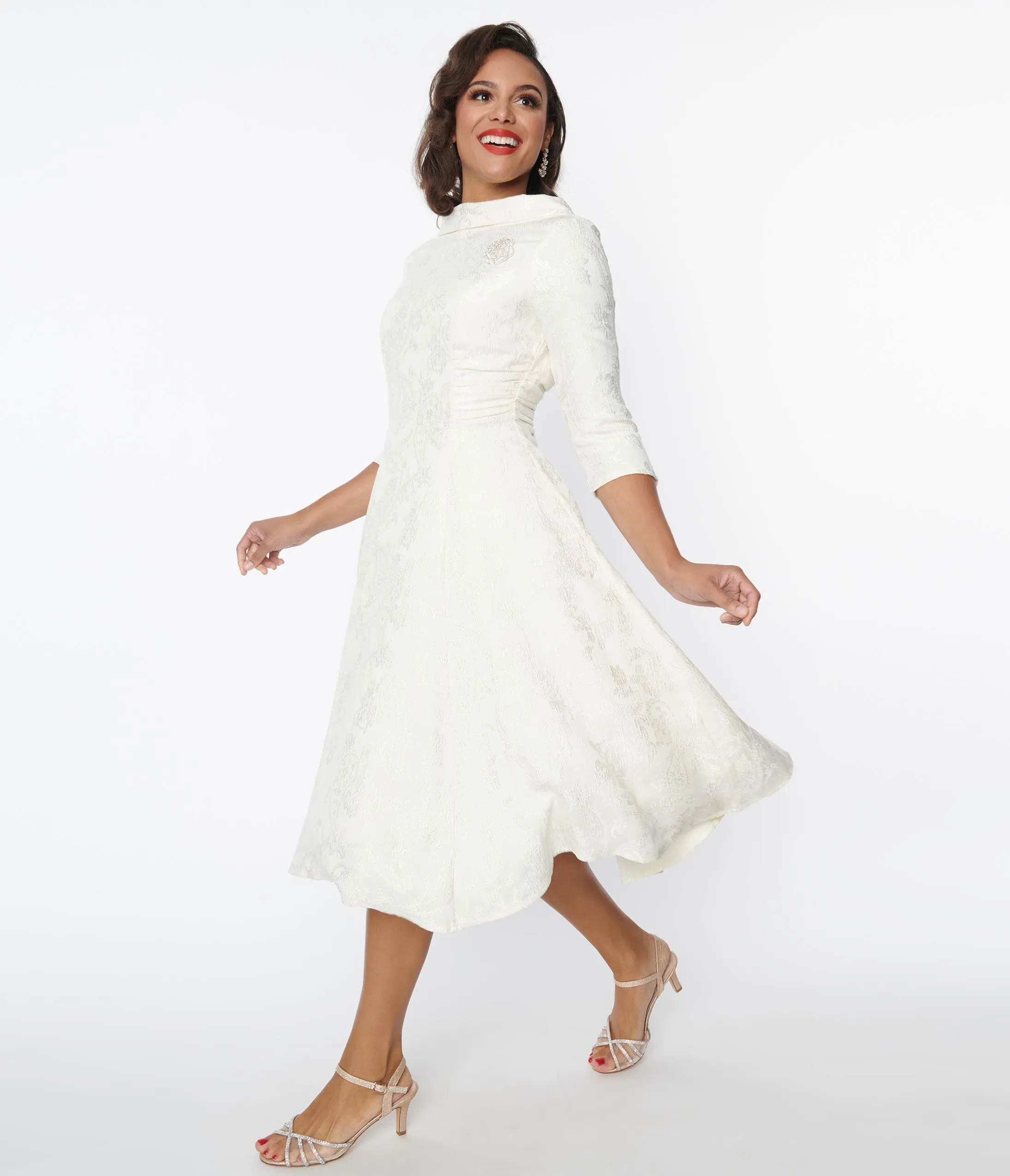 Unique Vintage Ivory Brocade Bridal Swing Dress sold by Unique Vintage product image thumbnail 4