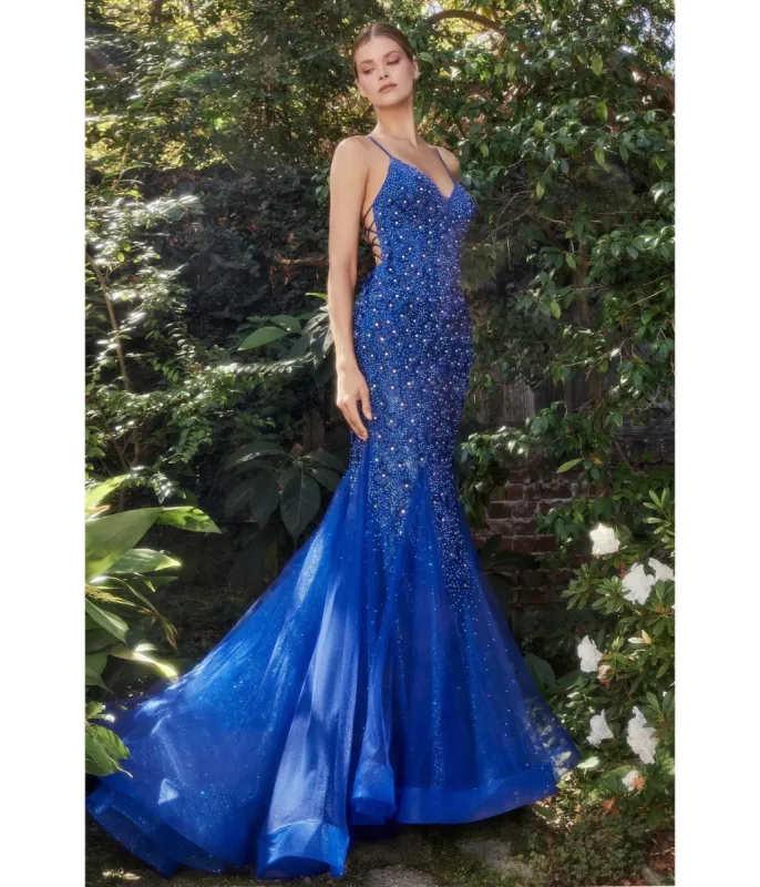 Cinderella Divine  Royal Blue Chromatic Floral Mermaid Bridesmaid Dress sold by Unique Vintage
