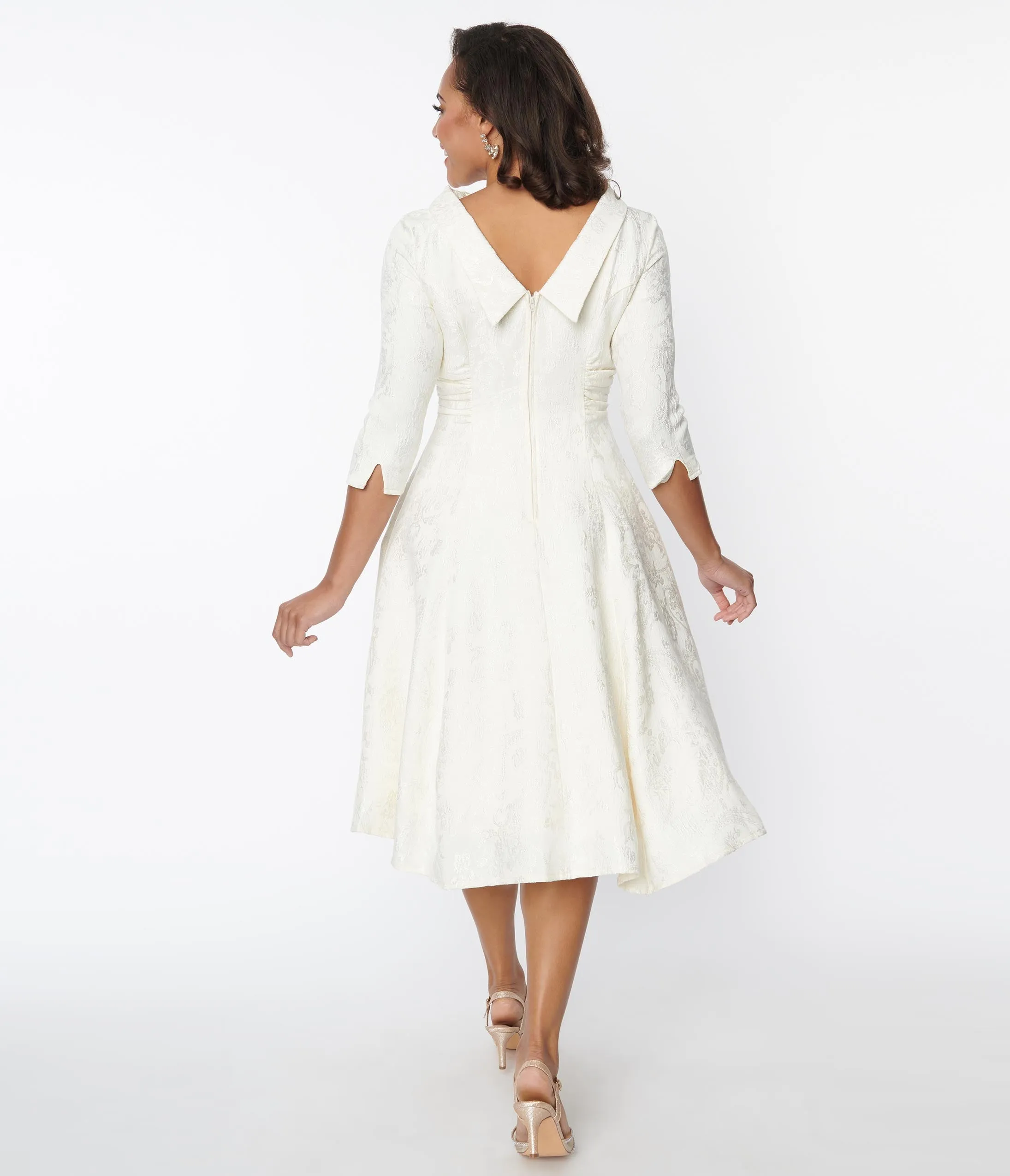 Unique Vintage Ivory Brocade Bridal Swing Dress sold by Unique Vintage product image thumbnail 3