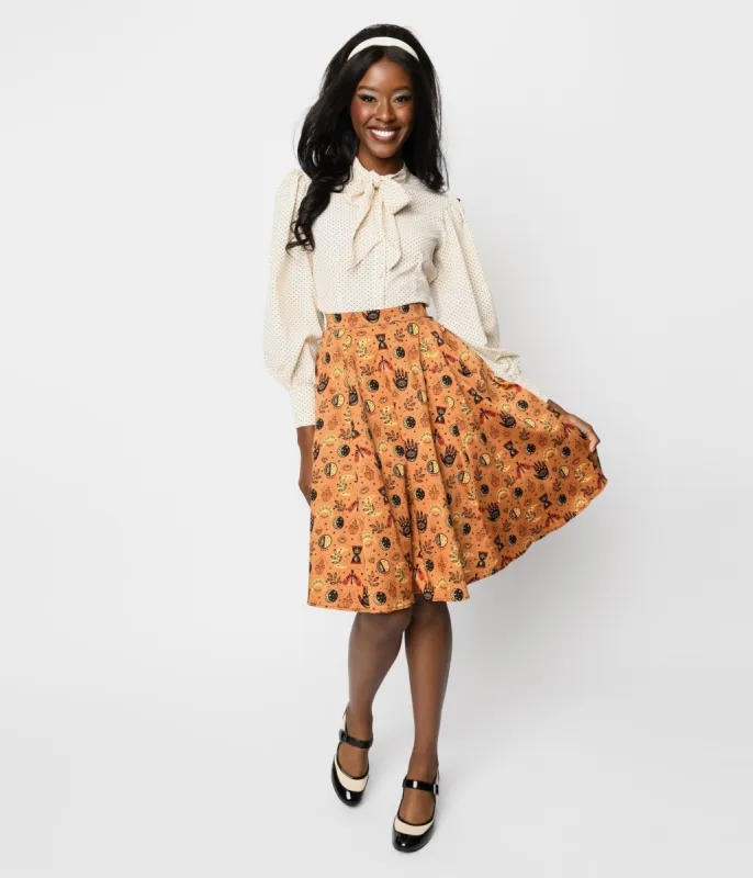 Orange Witchy Medallion Print Swing Skirt sold by Unique Vintage