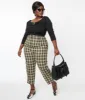 Unique Vintage Plus Size 1930s Cream & Black Plaid Front Pleat Pants sold by Unique Vintage