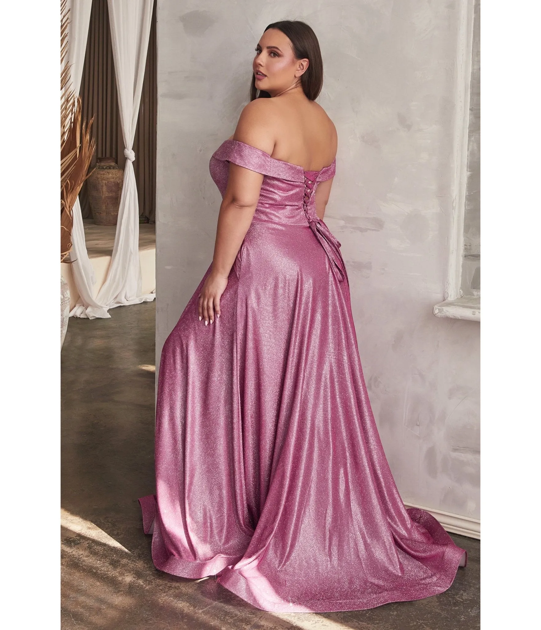 Ladivine by Cinderella Divine Plus Size Metallic Rose Off The Shoulder Bridesmaid Gown sold by Unique Vintage product image thumbnail 2