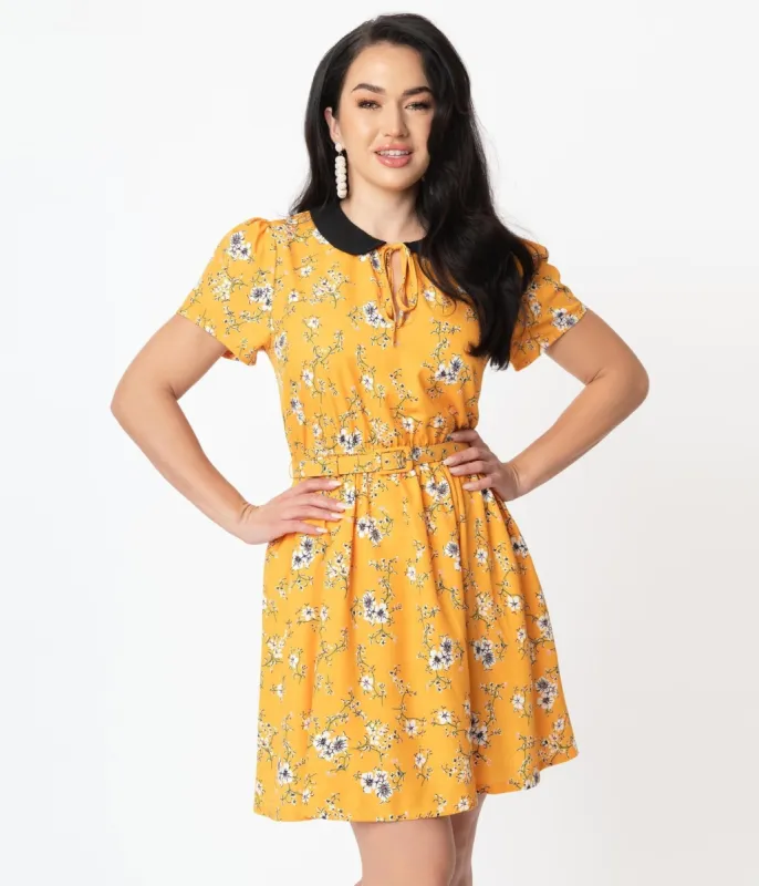Unique Vintage Yellow & White Floral Print Isla Flare Dress sold by Unique Vintage