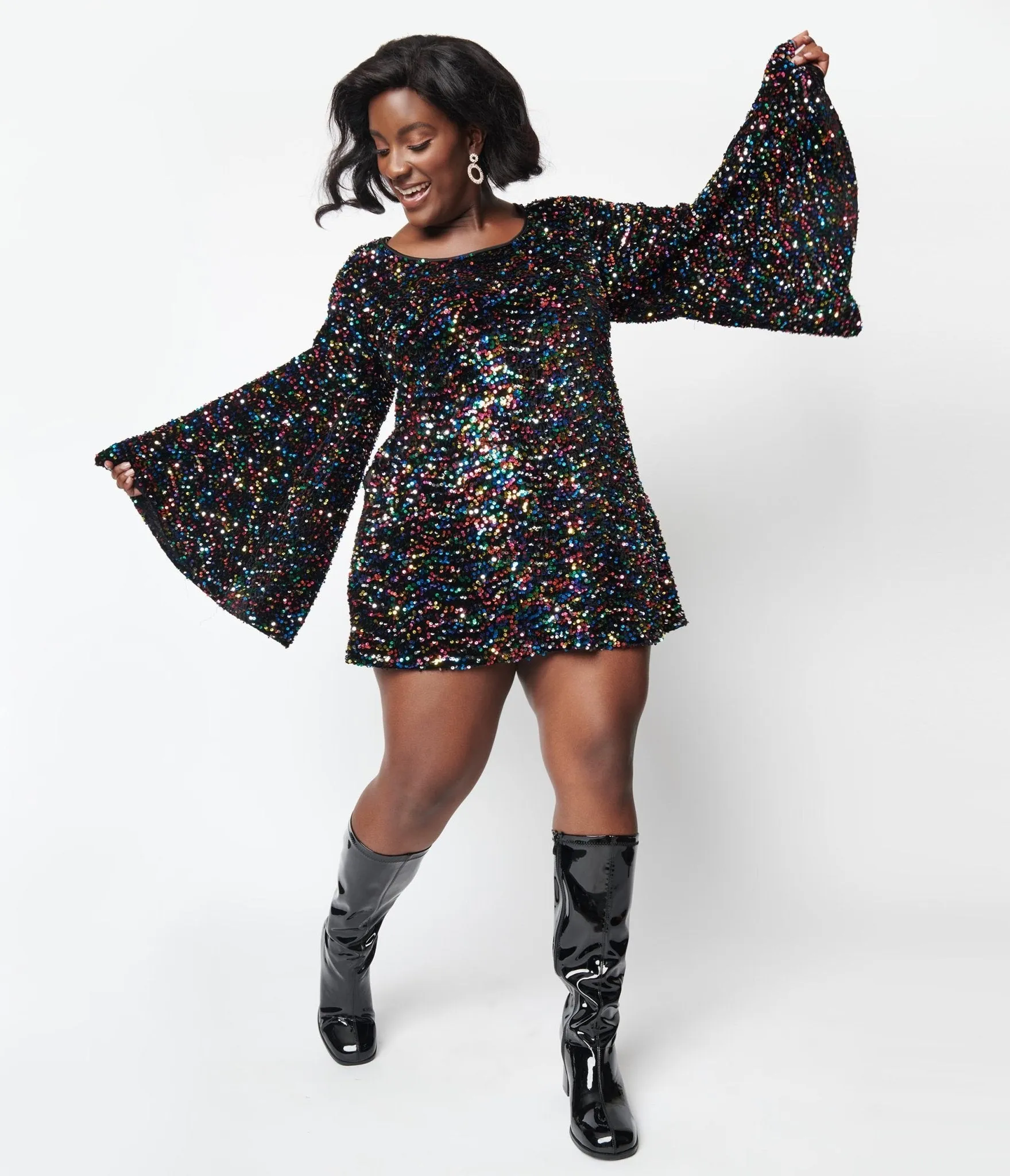 Smak Parlour Black & Rainbow Sequin Downtown Scene Mini Dress sold by Unique Vintage product image thumbnail 4