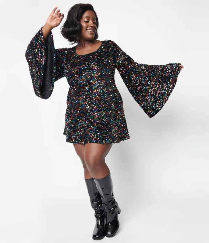 Smak Parlour Black & Rainbow Sequin Downtown Scene Mini Dress sold by Unique Vintage