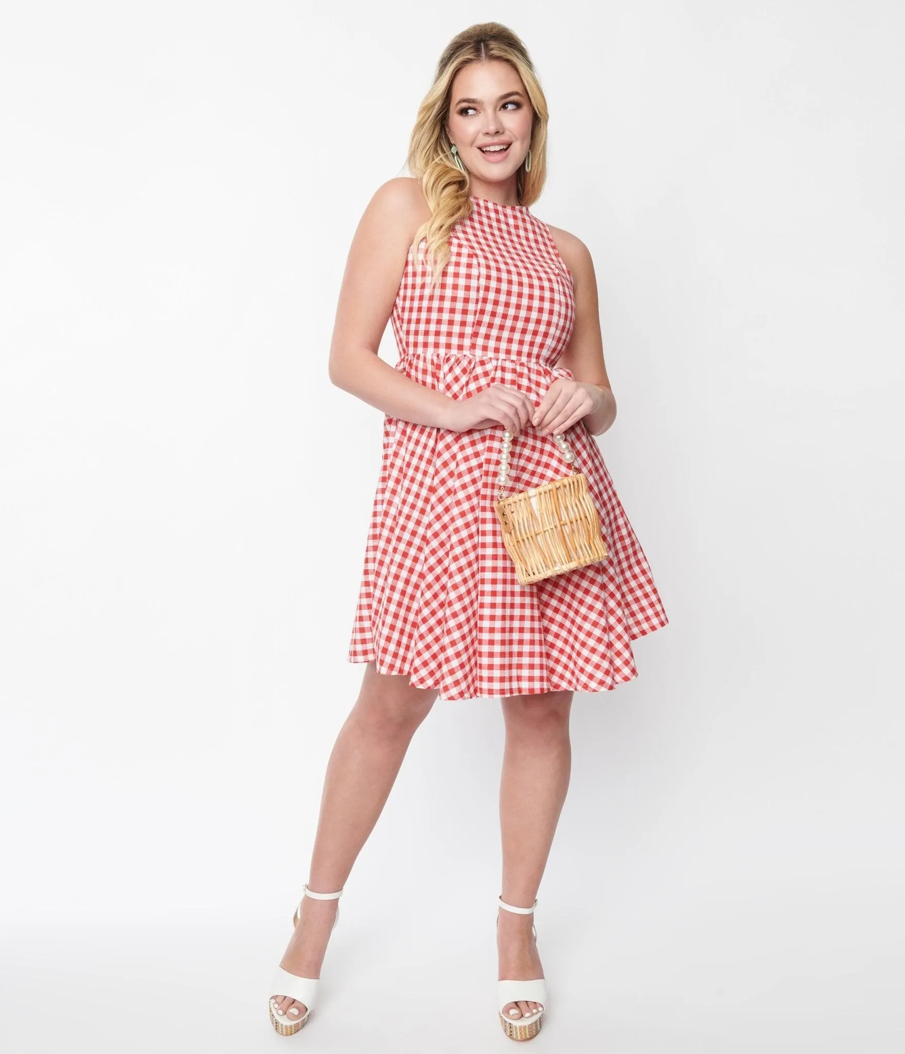Red & White Gingham Swing Dress sold by Unique Vintage product image thumbnail 4