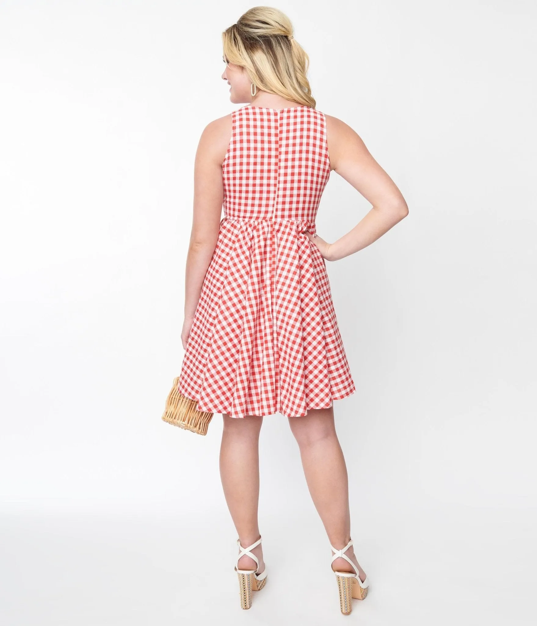 Red & White Gingham Swing Dress sold by Unique Vintage product image thumbnail 3