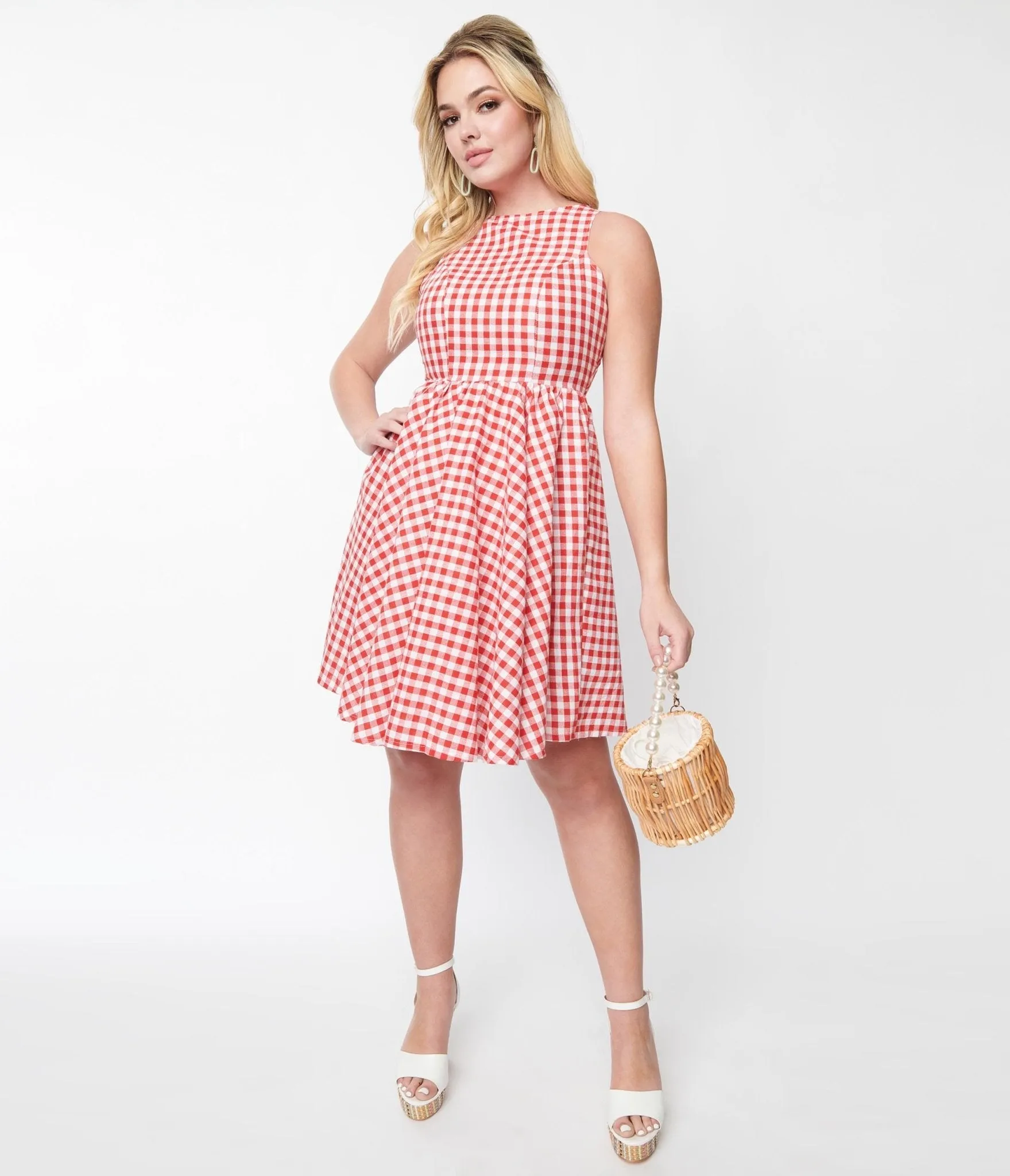 Red & White Gingham Swing Dress sold by Unique Vintage product image thumbnail 5