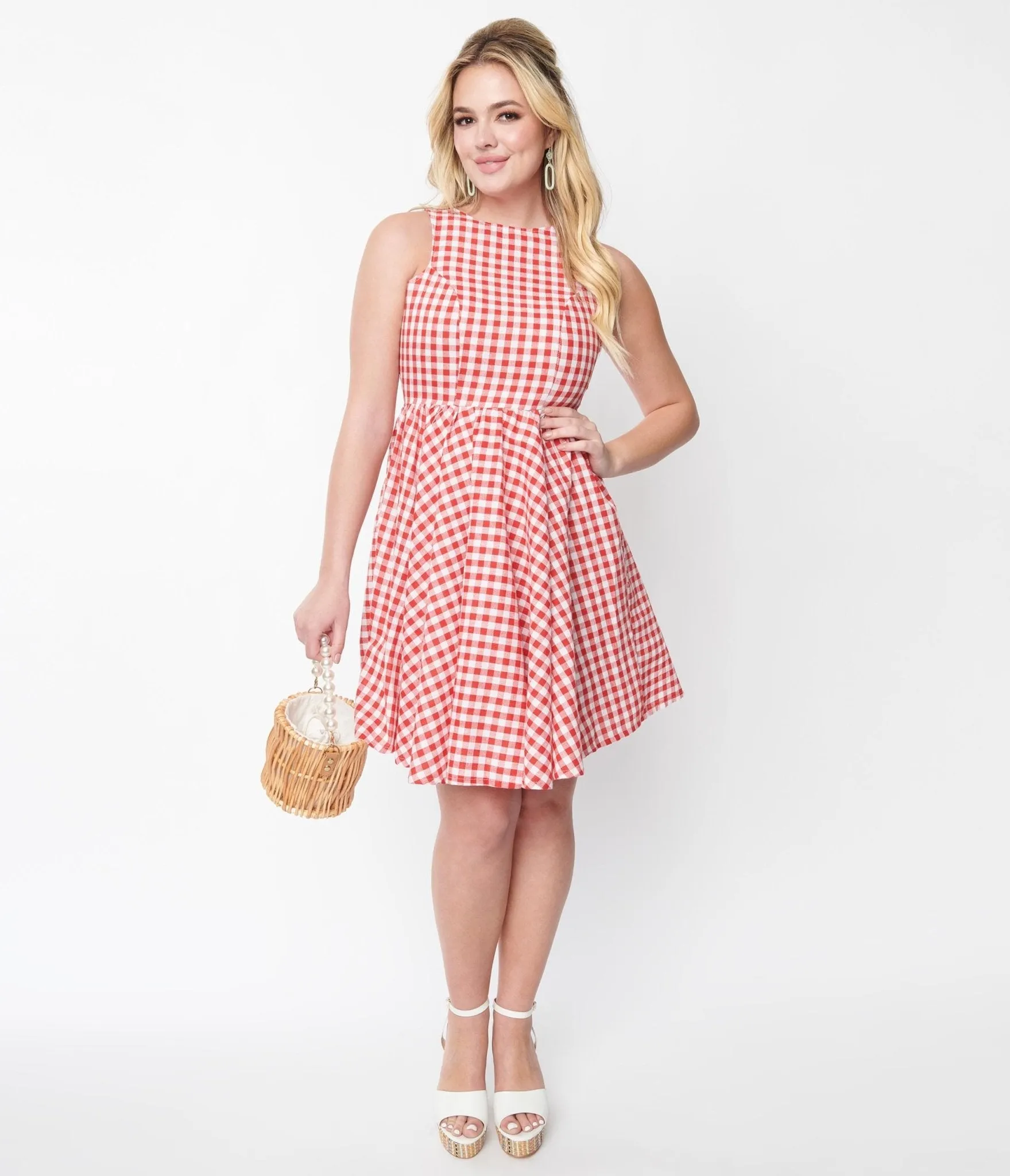 Red & White Gingham Swing Dress sold by Unique Vintage