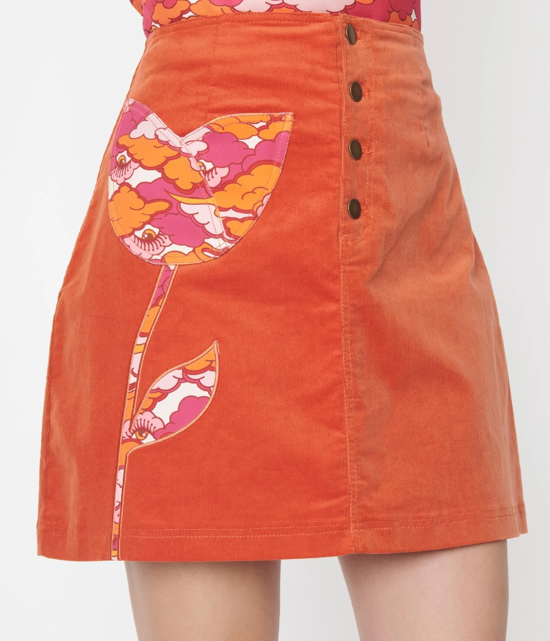 Smak Parlour Burnt Orange Psychedelic Tulip Mini Skirt sold by Unique Vintage product image thumbnail 2