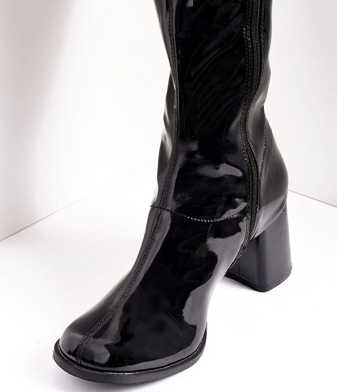 Black Patent Knee High Go Go Boots sold by Unique Vintage product image thumbnail 2