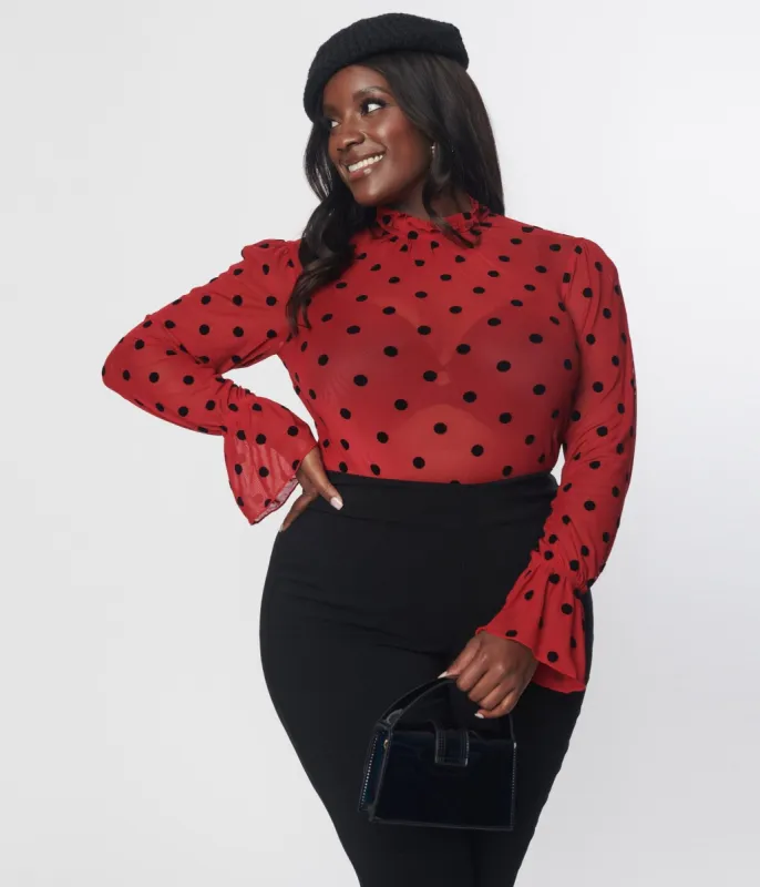 Unique Vintage Burgundy & Black Polka Dot Donna Blouse sold by Unique Vintage