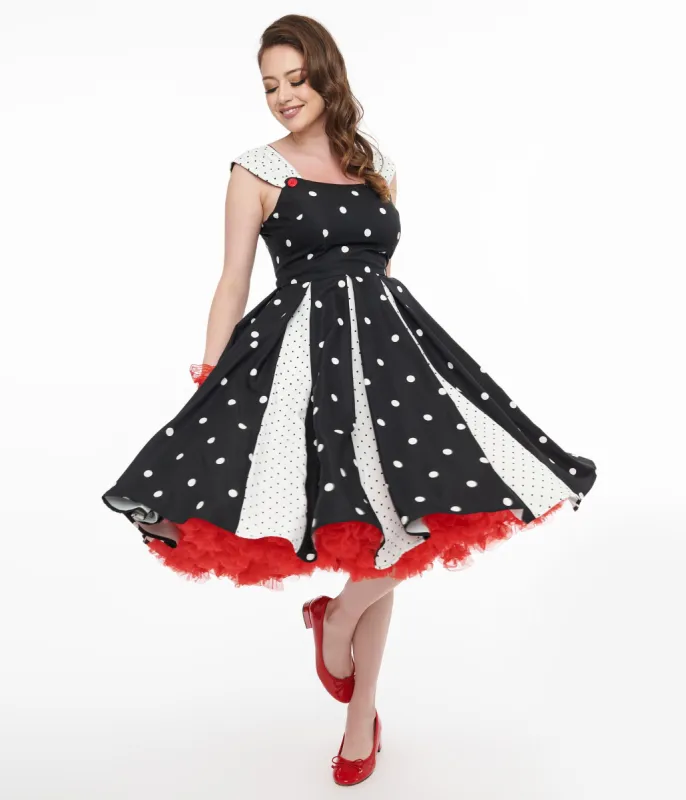 Unique Vintage Black & White Polka Dot Stripe Swing Dress sold by Unique Vintage