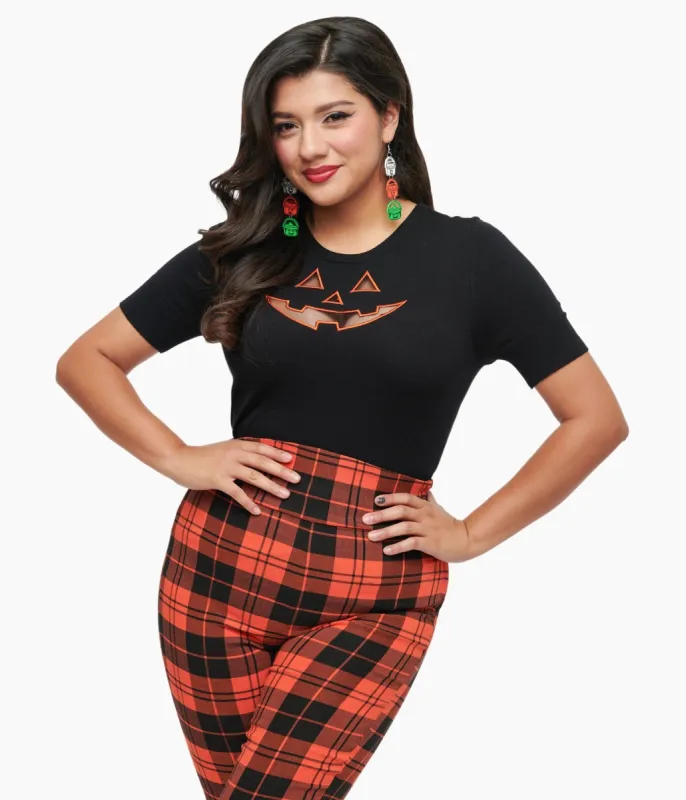 Hell Bunny Black & Orange Jack-O-Lantern Knit Top sold by Unique Vintage