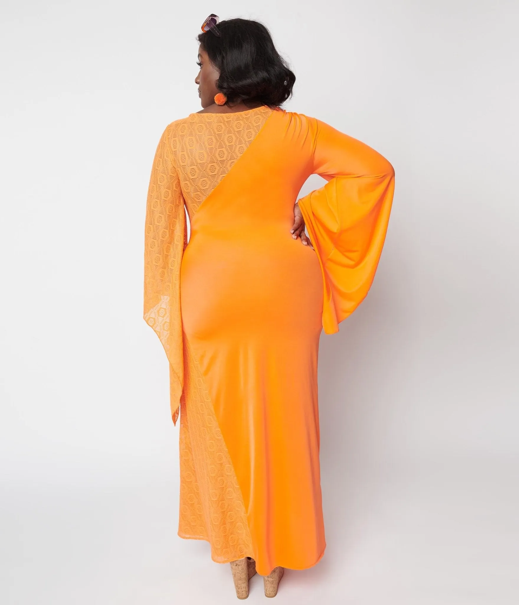 1970s Neon Orange Lace Maxi Dress sold by Unique Vintage product image thumbnail 3