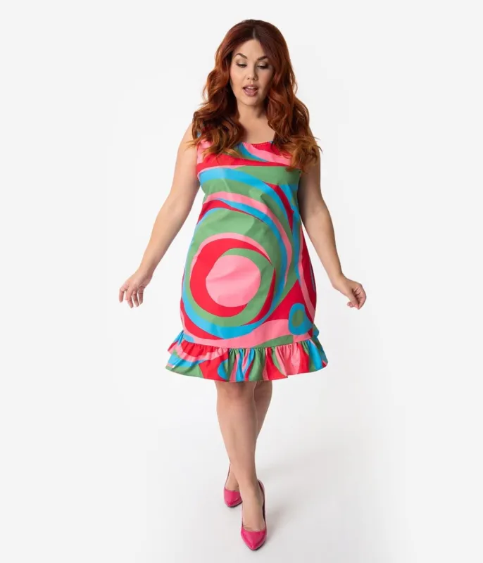 Barbie x Unique Vintage Plus Size 1960s Style Swirly Cue Shift Dress sold by Unique Vintage