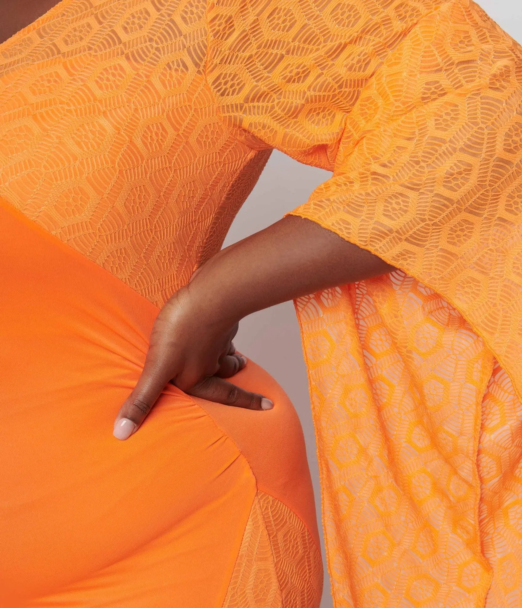 1970s Neon Orange Lace Maxi Dress sold by Unique Vintage product image thumbnail 2