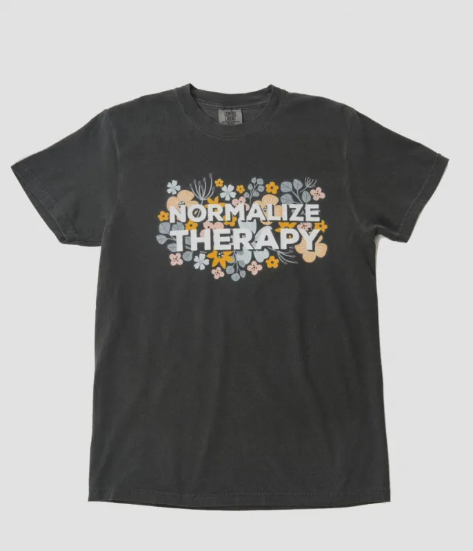 Charcoal Normalize Therapy Floral Unisex Graphic Tee sold by Unique Vintage