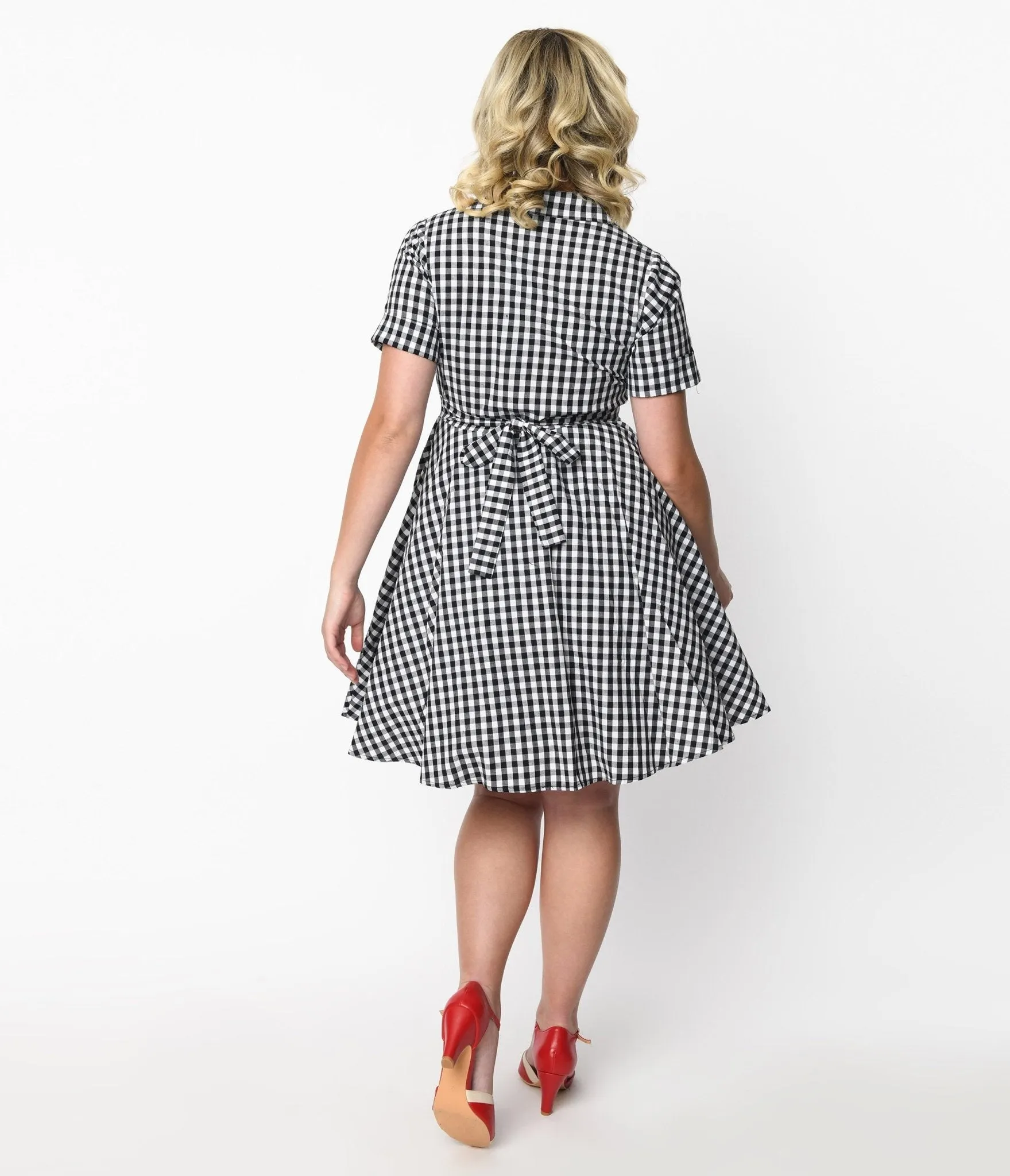 Black & White Gingham Cherry Swing Dress sold by Unique Vintage product image thumbnail 2