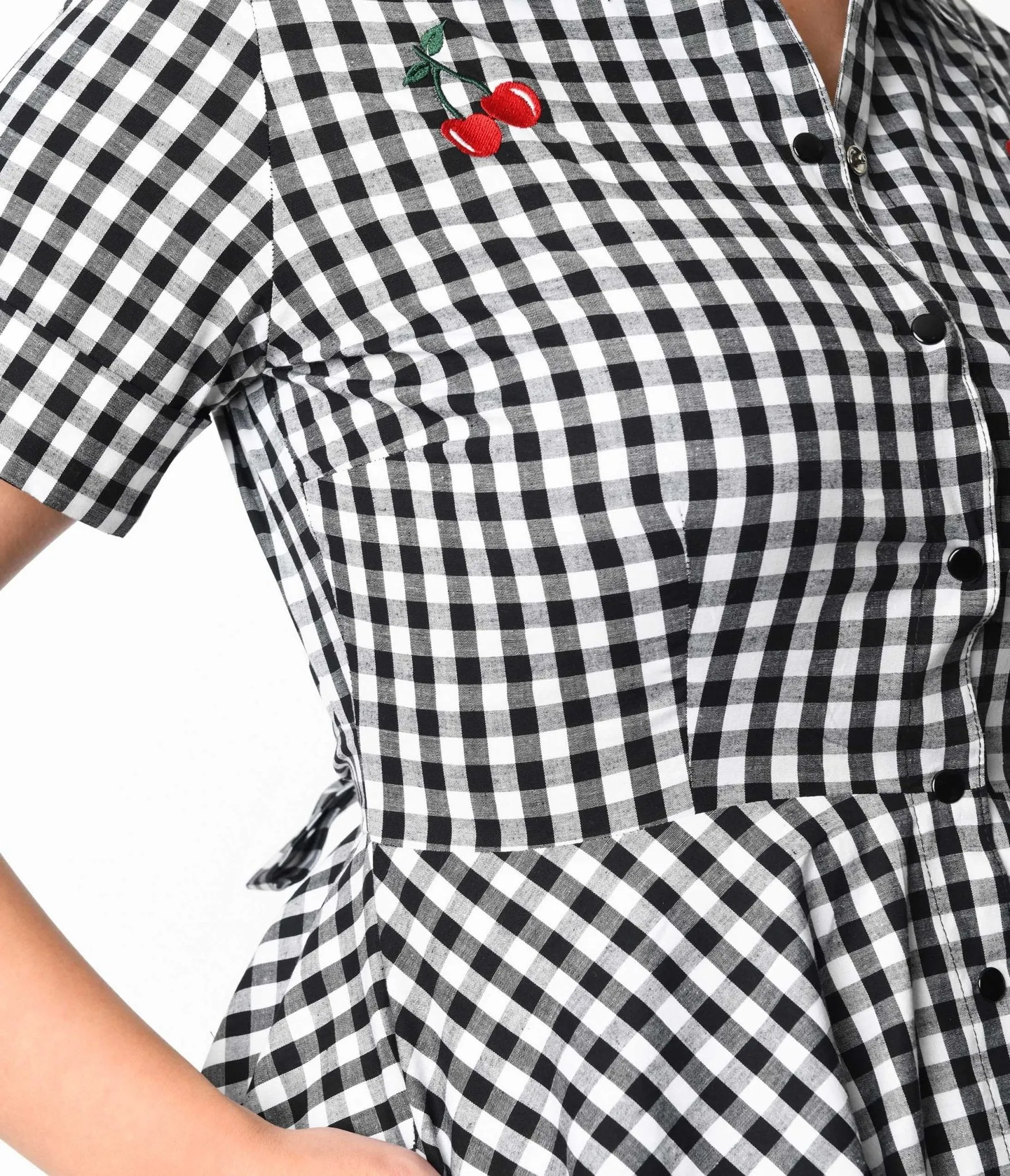 Black & White Gingham Cherry Swing Dress sold by Unique Vintage product image thumbnail 3