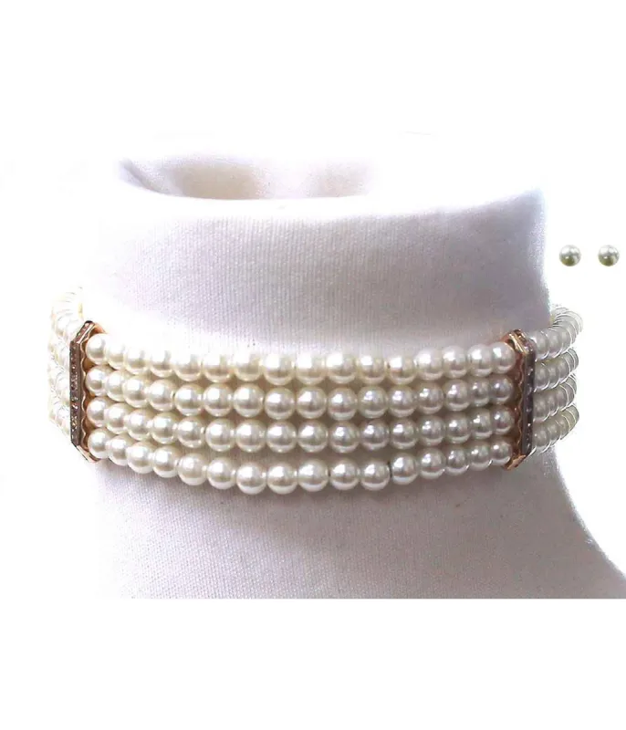Stacked Faux Pearl Choker Necklace sold by Unique Vintage