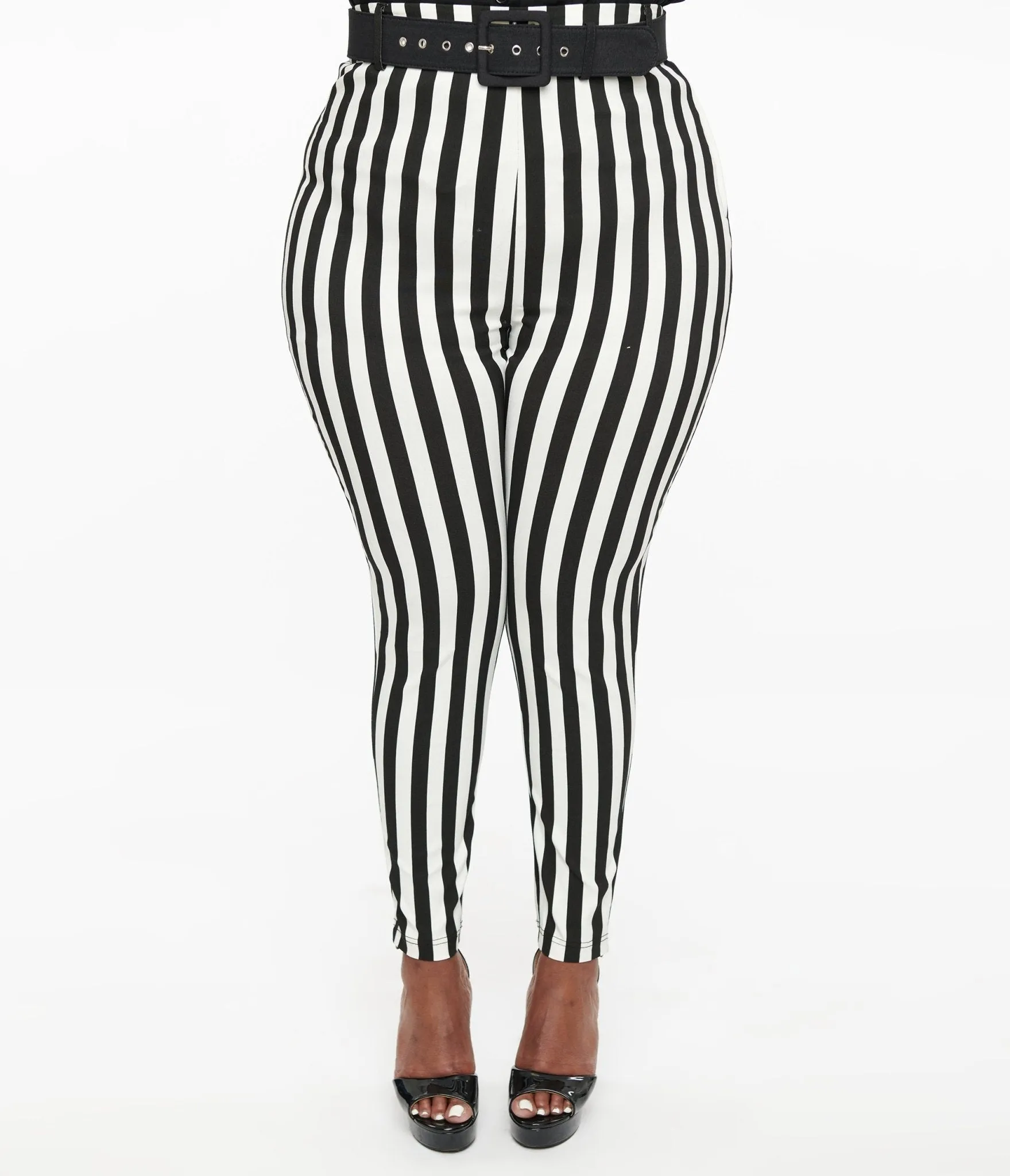 Unique Vintage Plus Size Black & White Stripe Belted Rizzo Cigarette Pants sold by Unique Vintage product image thumbnail 2