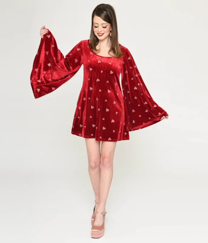 Smak Parlour Red Velvet & Pink Heart Downtown Scene Mini Dress sold by Unique Vintage