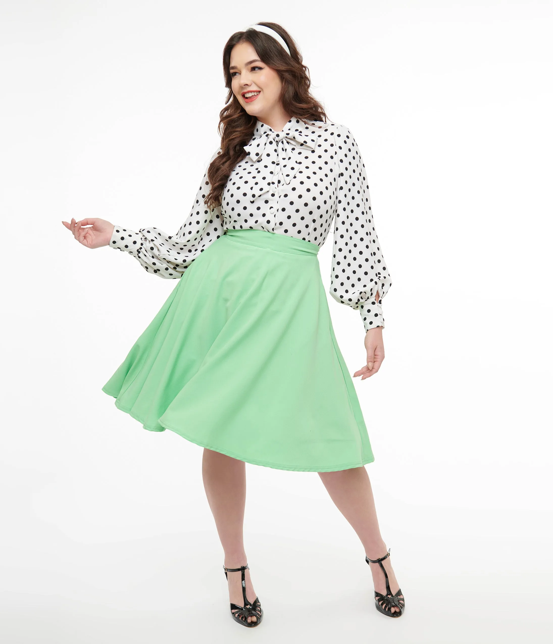 Steady 1950s Mint Green High Waist Thrills Skirt sold by Unique Vintage