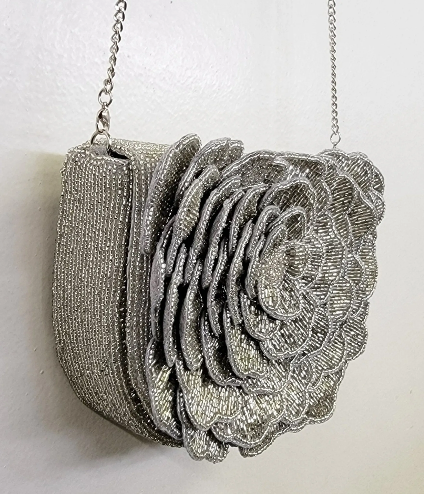 Silver Flower Beaded Crossbody Bag sold by Unique Vintage product image thumbnail 3