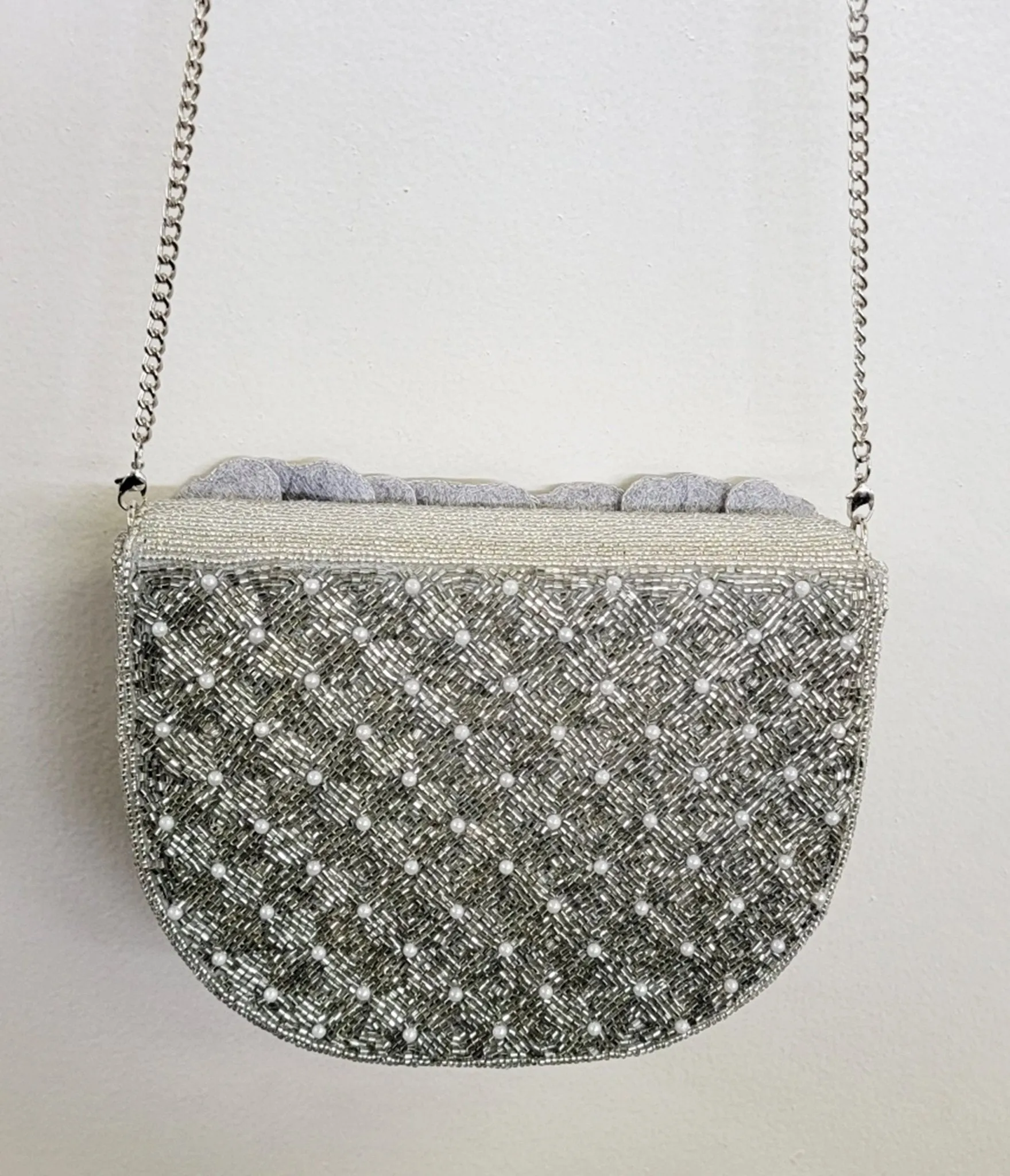 Silver Flower Beaded Crossbody Bag sold by Unique Vintage product image thumbnail 2