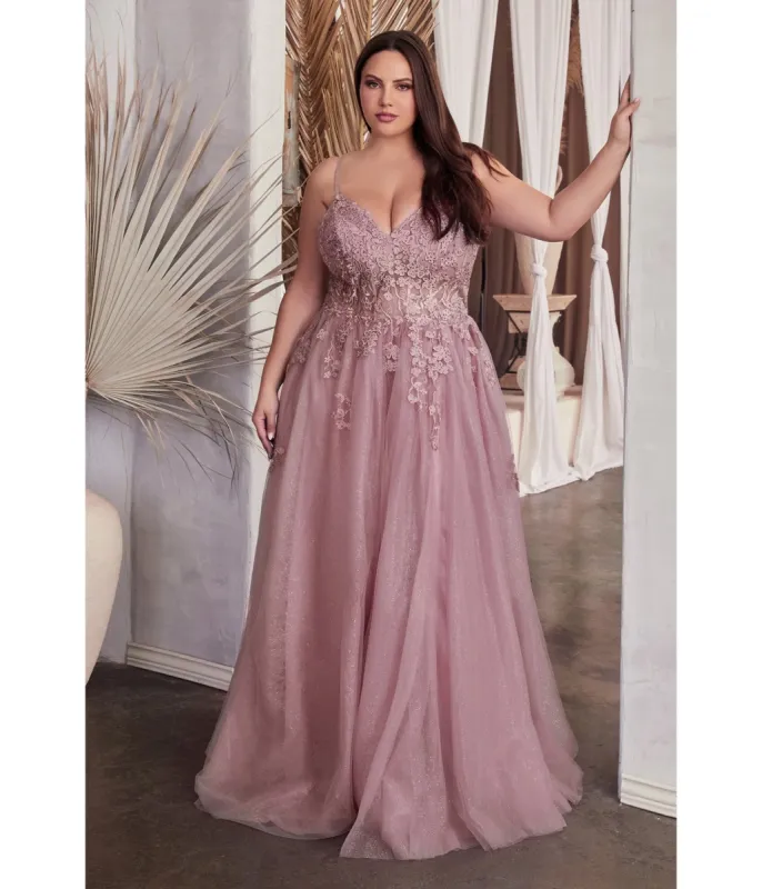 Ladivine by Cinderella Divine Plus Size Dusty Mauve A Line Lace & Tulle Bridesmaid Gown sold by Unique Vintage
