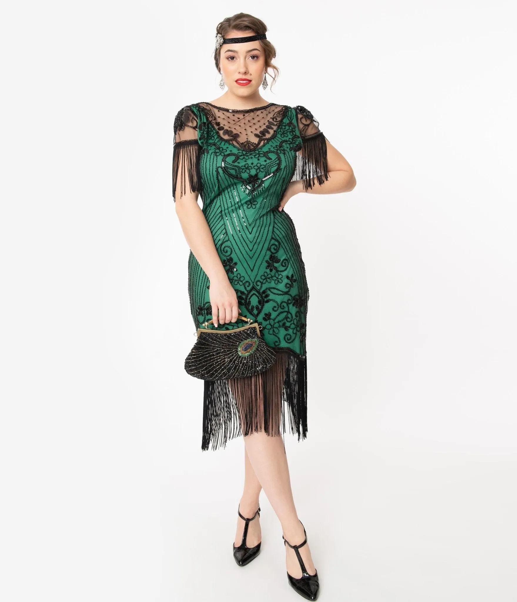 Unique Vintage 1920s Green & Black Beaded Nadine Flapper Dress sold by Unique Vintage product image thumbnail 5