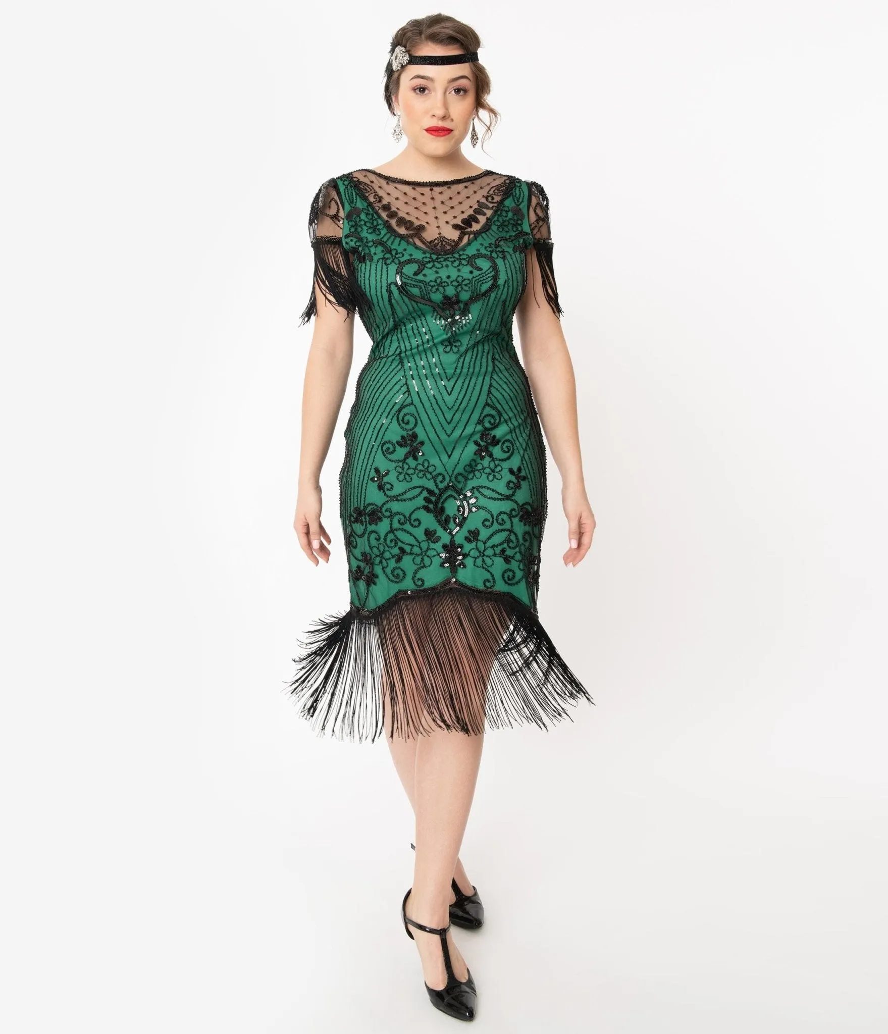 Unique Vintage 1920s Green & Black Beaded Nadine Flapper Dress sold by Unique Vintage product image thumbnail 4