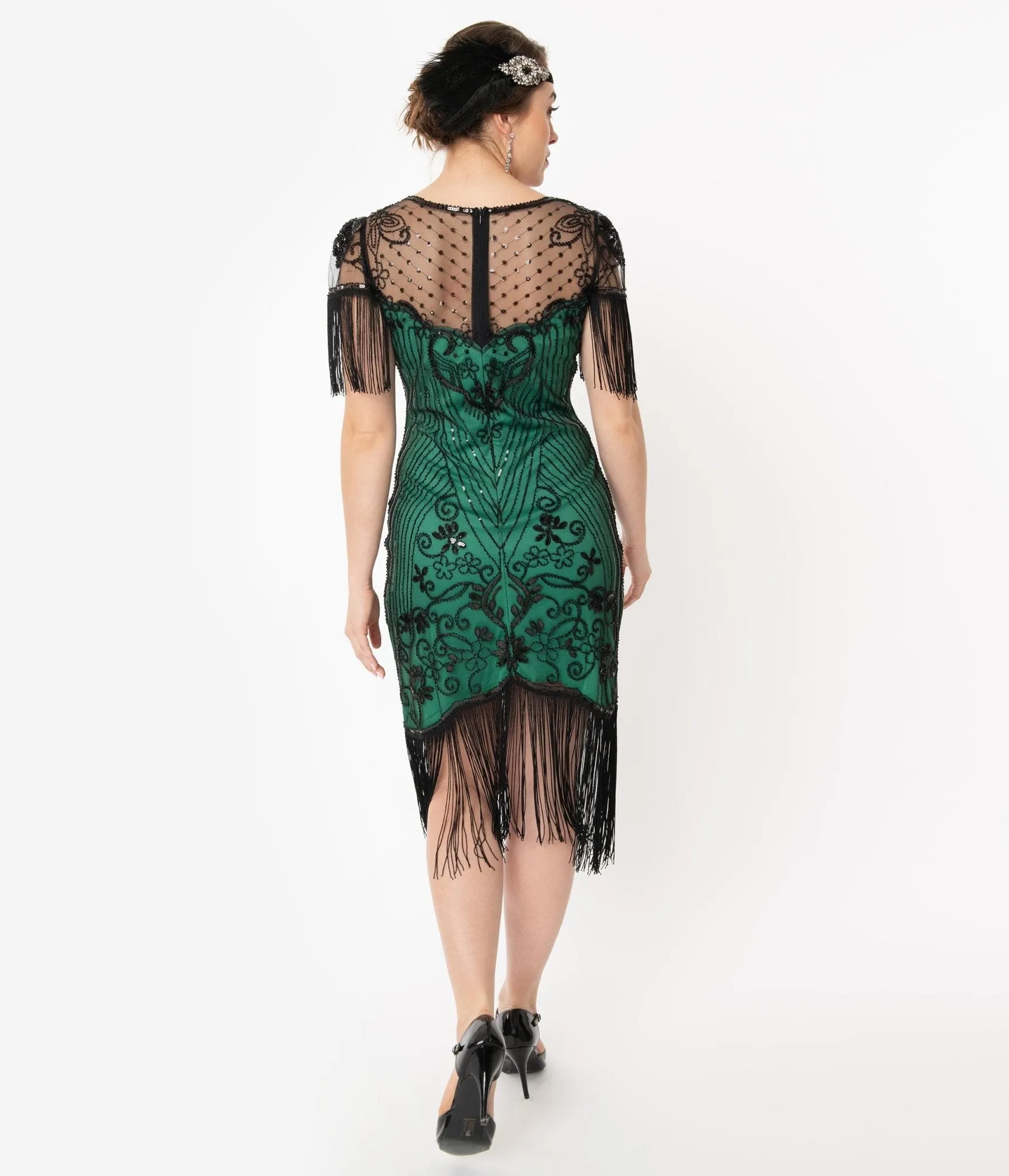 Unique Vintage 1920s Green & Black Beaded Nadine Flapper Dress sold by Unique Vintage product image thumbnail 2