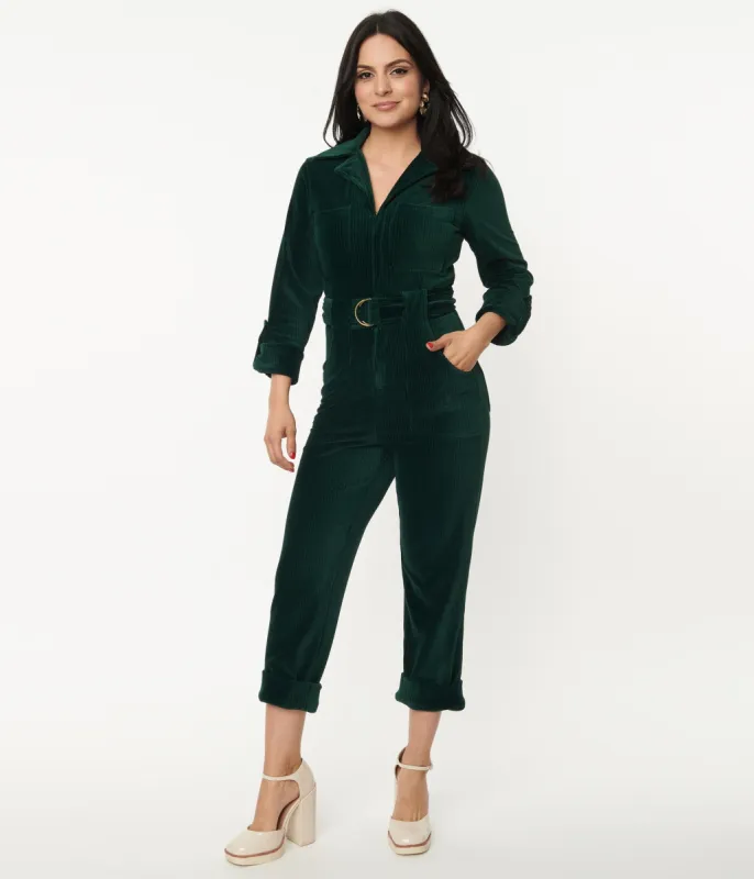 Unique Vintage 1970s Emerald Corduroy Trixie Jumpsuit sold by Unique Vintage