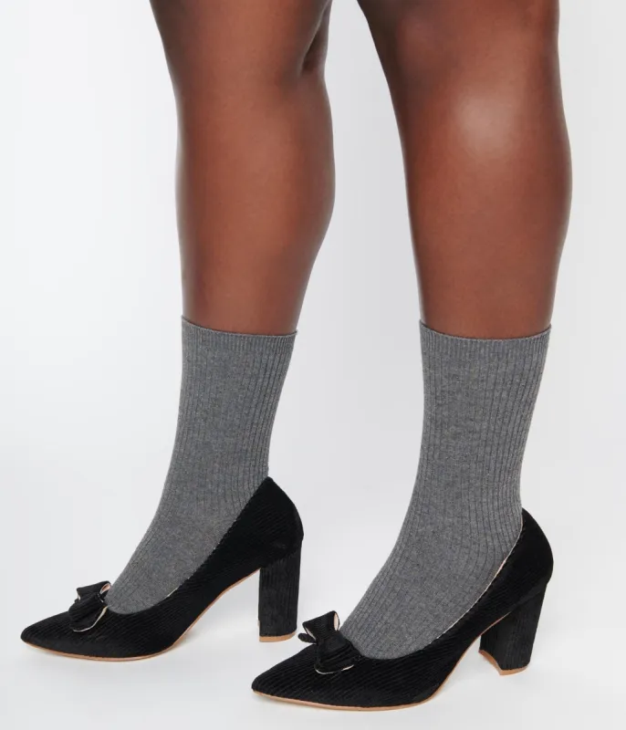 Unique Vintage Black Corduroy Bow Pump sold by Unique Vintage