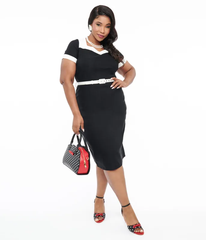 Unique Vintage Plus Size 1950s Black & White Wiggle Dress sold by Unique Vintage