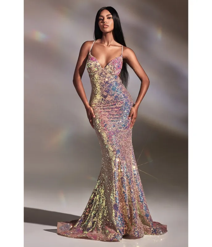 Cinderella Divine Magical Mermaid Iridescent Sequin Prom Gown sold by Unique Vintage