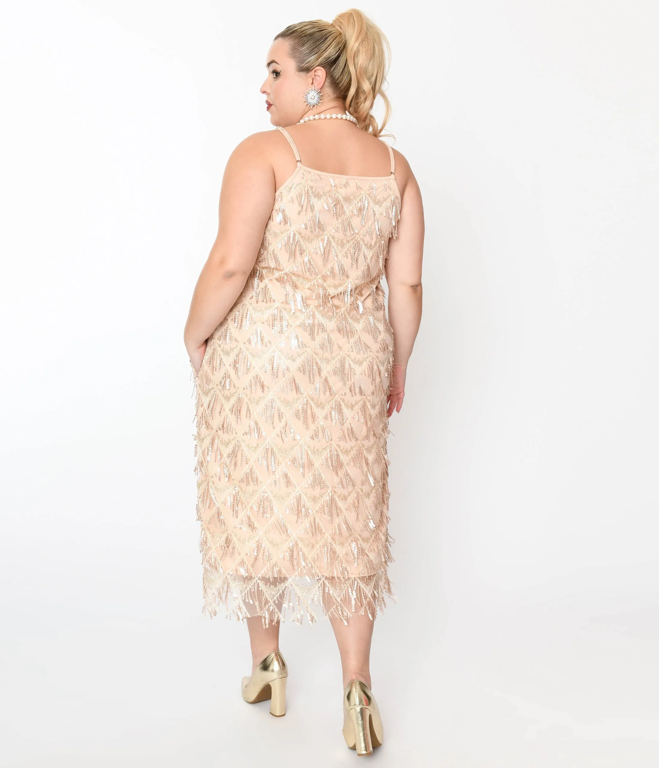 1920s Champagne Sequin Fringe Midi Dress sold by Unique Vintage product image thumbnail 3