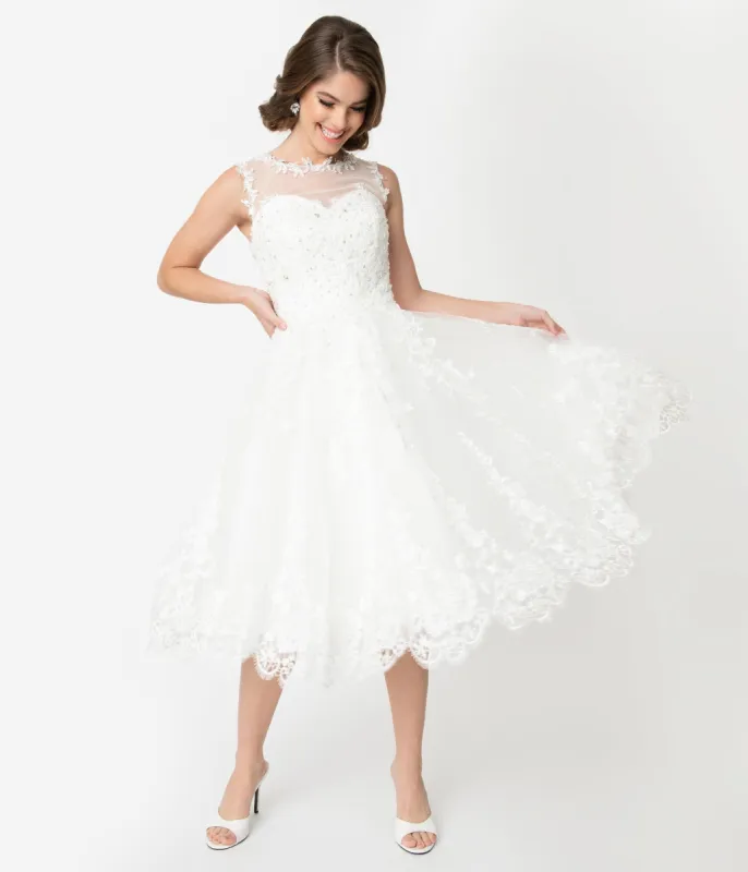 Unique Vintage Ivory Lace & Tulle Riviera Bridal Dress sold by Unique Vintage