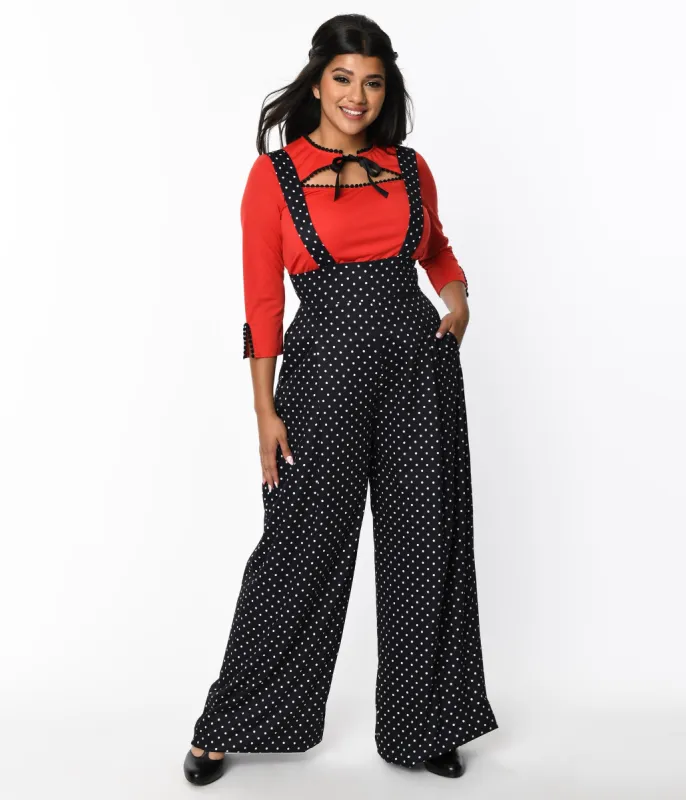 Unique Vintage Black & White Pin Dot Rochelle Suspender Pants sold by Unique Vintage