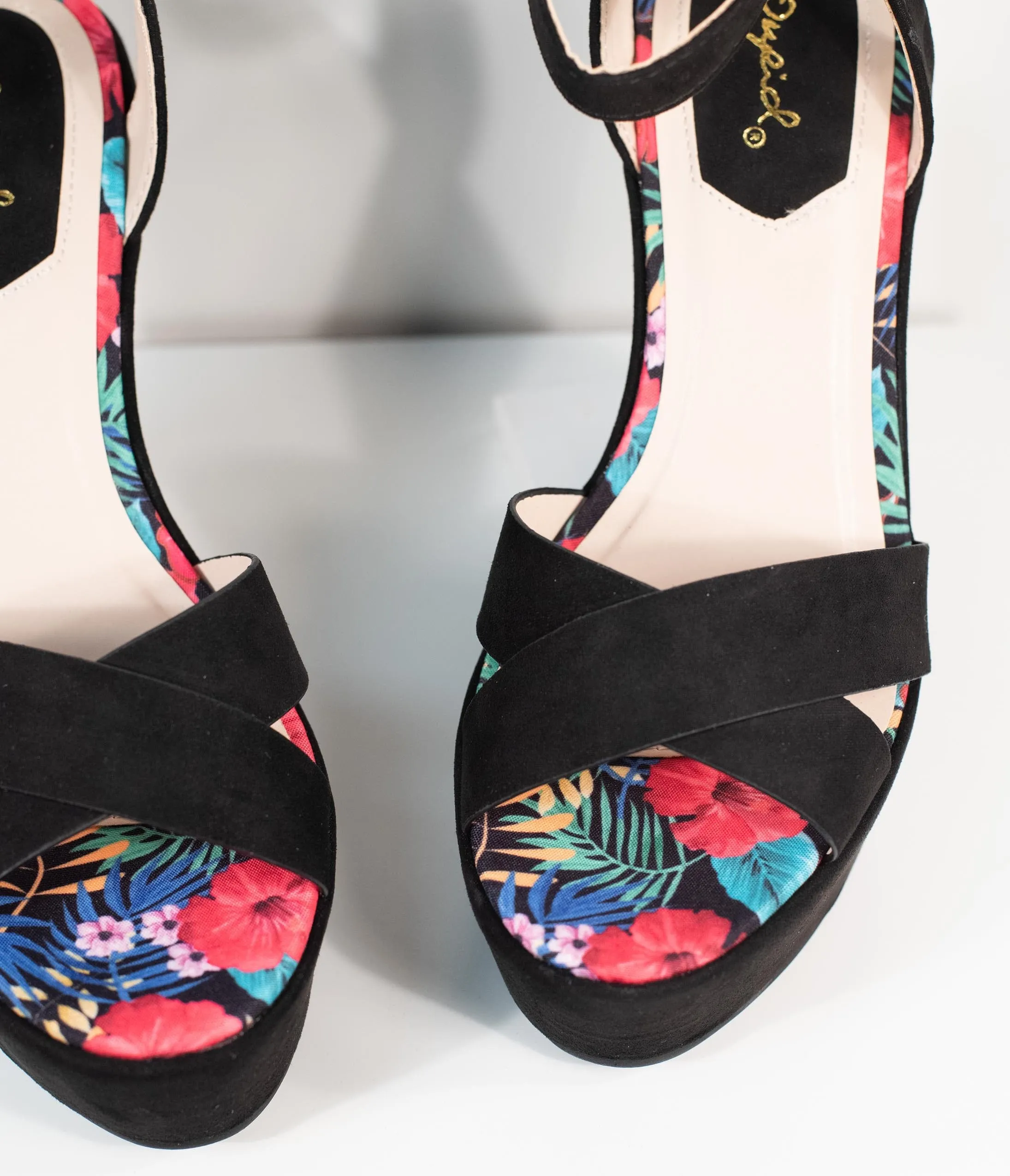 1970s Black Suede Platform Sandal Wedge sold by Unique Vintage product image thumbnail 4