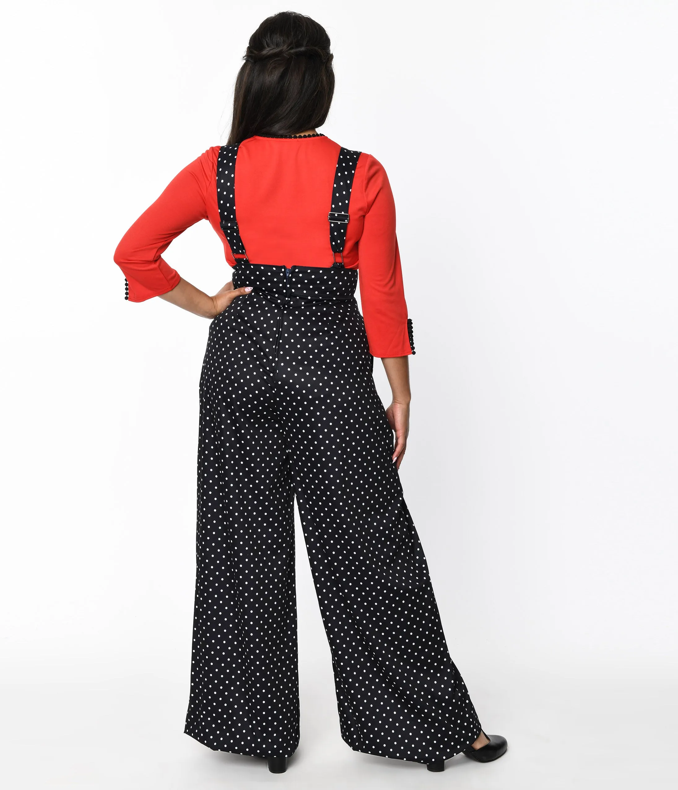 Unique Vintage Black & White Pin Dot Rochelle Suspender Pants sold by Unique Vintage product image thumbnail 2