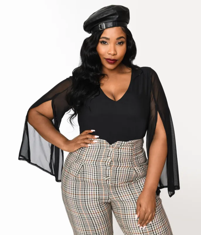 Plus Size Black Mesh Cape Knit Bodysuit sold by Unique Vintage