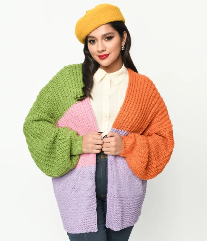 Multicolor Color Block Open Cardigan sold by Unique Vintage