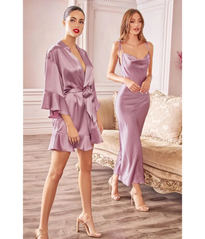 Cinderella Divine  Mauve Satin Slip Homecoming Midi Dress sold by Unique Vintage